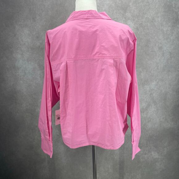 NWT Etica Womens Sz M Oceane Pleated Button Front Shirt Hot Pink Oversized - Picture 12 of 13